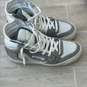 Off-White High-Top Sneakers in Cream & Olive